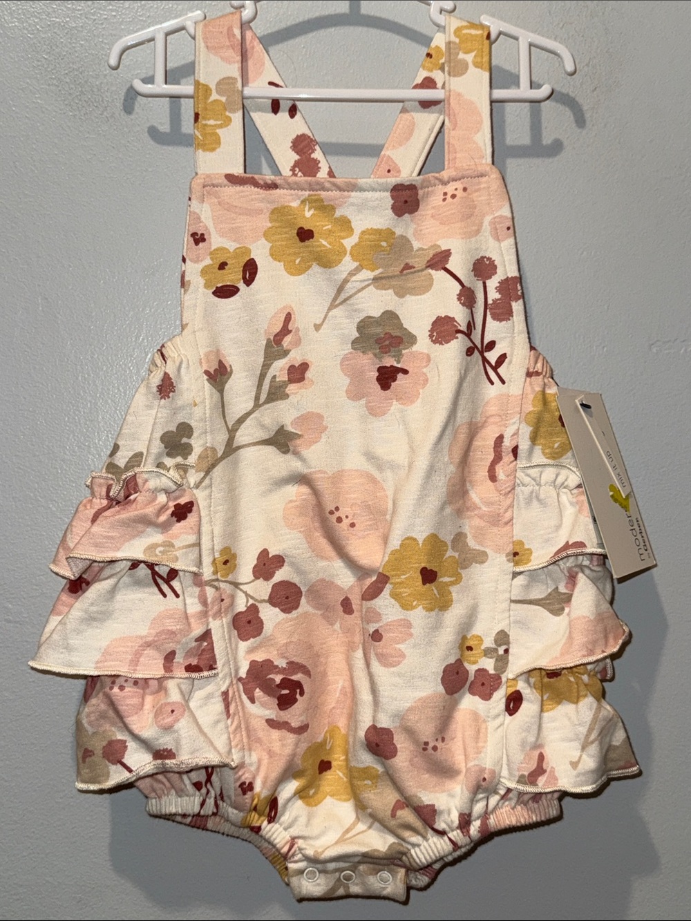 Modern Moments by Gerber 24 Months Ruffle Floral Baby Romper Cream Pink